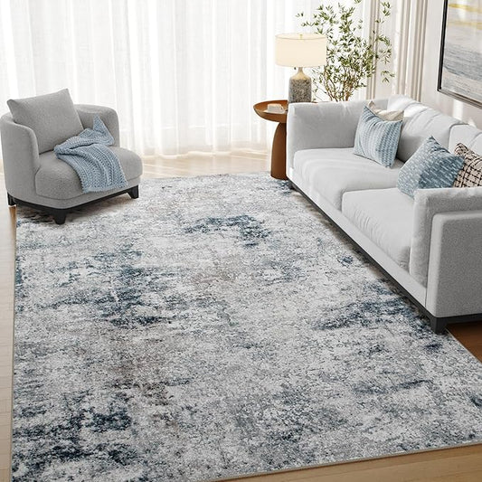 5x7 Washable Area Rug for Living Room, Non-Slip Soft Modern Abstract Large Carpet, Low Pile Neutral Rugs for Bedroom, Dining Room, Home Office, Dorm, Indoor Decor, Navy Blue