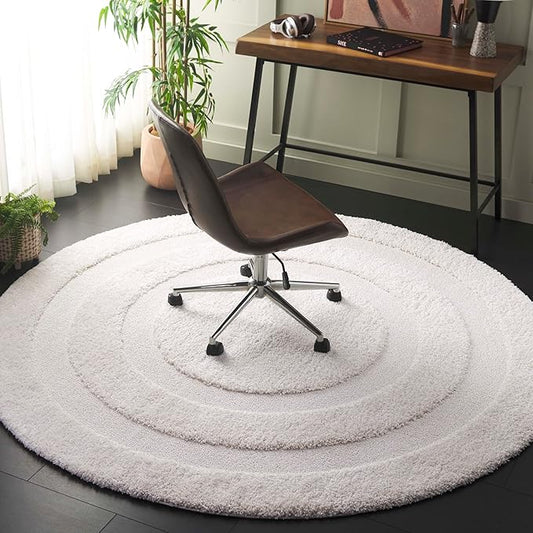 Safavieh Florida Shag Collection Area Rug - 10' Round, Creme/Creme, Geometric Design, Plush 1.2 Inch Thick Ideal for High Traffic Areas in Living Room, Bedroom, Dining (SG454-1111)