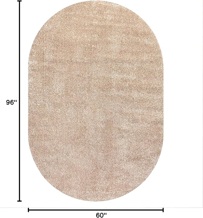 Eyely UES100G-5OV Supersoft Haze Solid Low-Pile Indoor Area Rug, Coastal, Bohemian, Minimalist, Classic, Casual for Bedroom,Kitchen,Living Room,Non Shedding,Easy-Washing, Beige, 5 X 8 Oval
