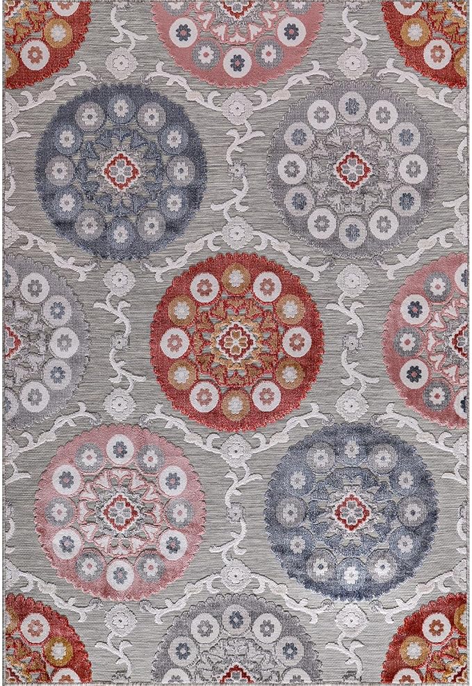 CAMILSON Indoor Outdoor Rug 10x14 Bohemian Medallion Floral Area Rugs for Indoor and Outdoor Patios Easy-Cleaning Non-Shedding Living Room Garden and Kitchen Washable Outside Carpet (10x14-Multicolor)