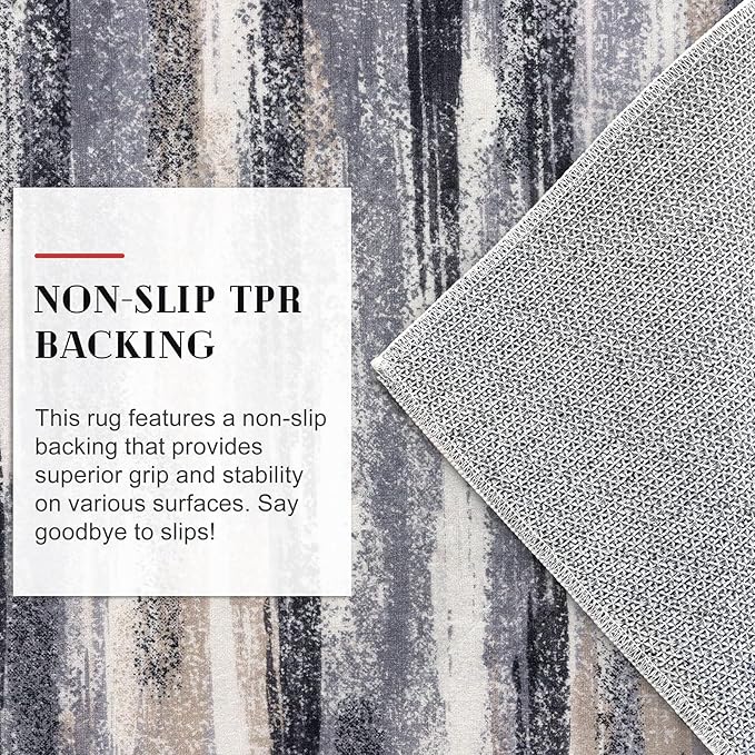 Modern Abstract Runner Rug 3x10, Grey Black Multi Washable Kitchen Runner Non-Slip Soft Hallway Rug Runner Thin Print Faux Wool Carpet for Entryway Bedroom Laundry Room Indoor Home Office Decor