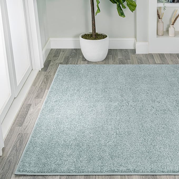 Eyely UES100S-9 Supersoft Haze Solid Low-Pile Indoor Area Rug Casual;Contemporary;Solid;Traditional, Bedroom, Kitchen, Living Room, Easy-Cleaning, Non-Shedding, 9 X 12, Light Blue