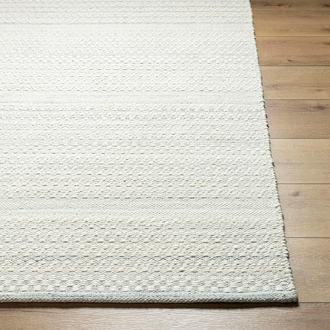 Mark&Day Wool Rugs, 6x9 Precious Solid and Border Cream/Light Slate Area Rug, Cream Grey Carpet for Living Room, Bedroom or Kitchen (6' x 9')