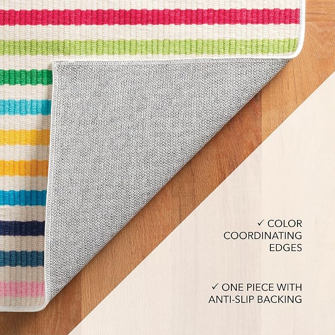 Dash and Albert Rainbow Machine Washable Area Rug - 4' x 6' Multicolor Stripe Washable Accent Rug - Durable, High Traffic Areas Kitchen, Mudroom, Hallways