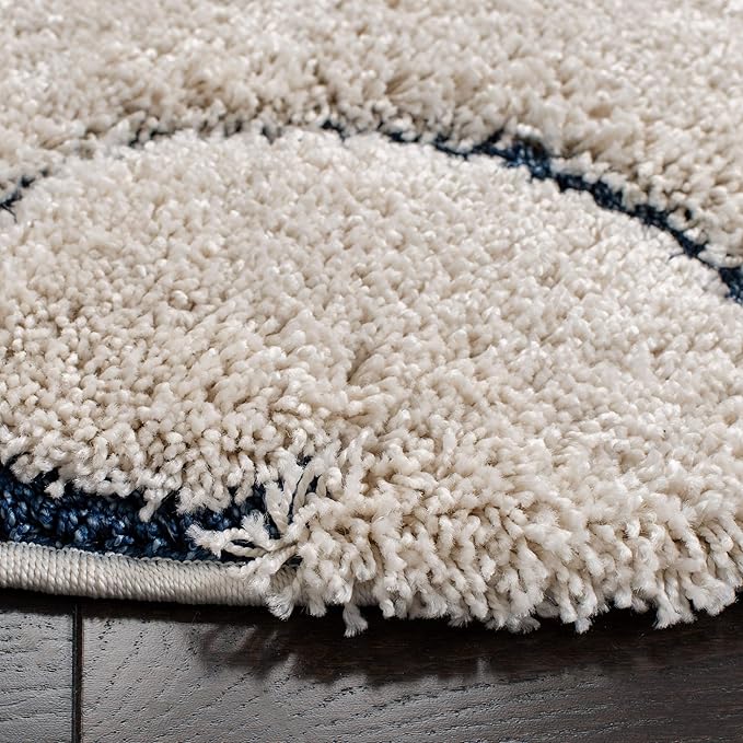 SAFAVIEH Florida Shag Collection 4' Round Cream/Blue SG455 Scrolling Vine Graceful Swirl Textured Non-Shedding Living Room Bedroom Dining Room Entryway Plush 1.2-inch Thick Area Rug