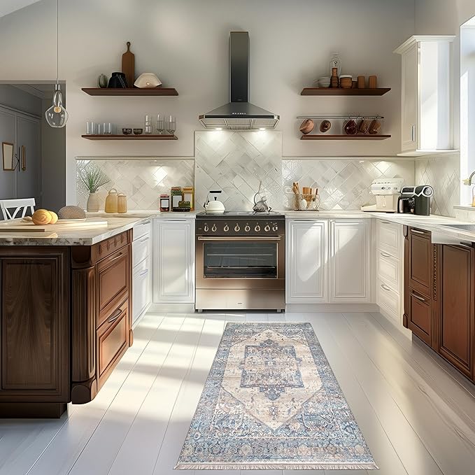 nuLOOM Harriet Vintage Medallion Fringe Area Rug - 7x9 Area Rug Traditional Light Blue/Multicolor Rugs for Living Room Bedroom Dining Room Kitchen