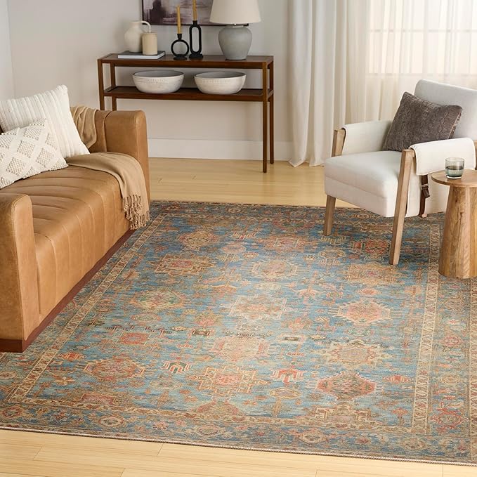 Nourison Home Vintage Washables Navy Multicolor 7'10" x 9'10" Area Rug - Easy Clean, Non Shedding, Bed Room, Living Room, Dining Room, Kitchen (8' x 10')