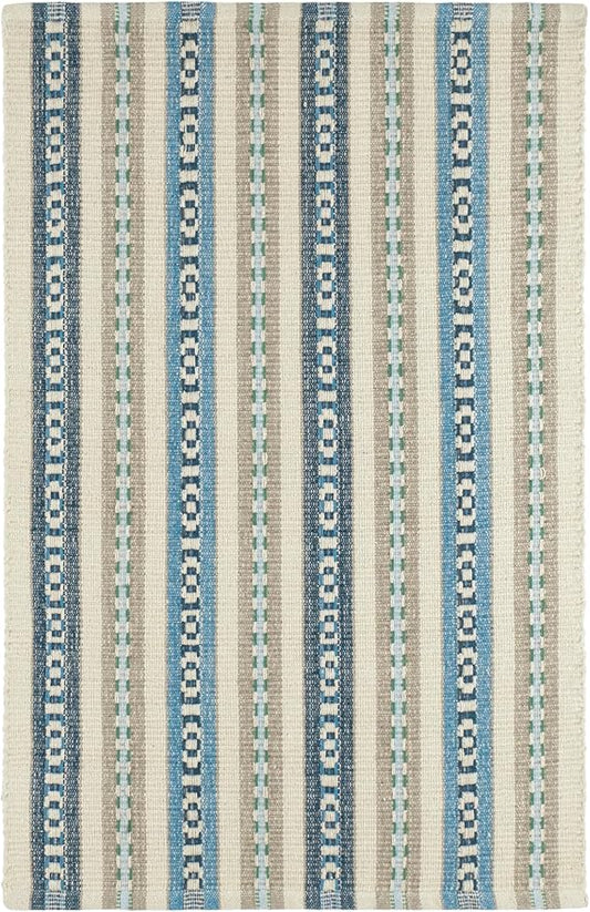 Dash and Albert Long Slade Cotton Area Rug - 5' x 8' Indigo Stripe Handwoven Accent Rug - Durable, Lightweight, Guest Room, Home Office, Dining Room - Premium Luxury Hotel Quality Soft Breathable