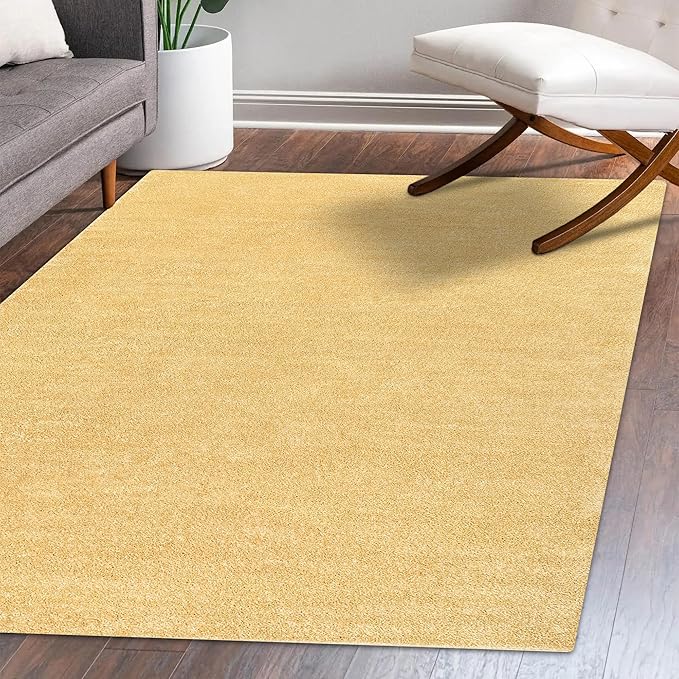 Eyely UES100B-14 Supersoft Haze Solid Low-Pile Indoor Area Rug, Coastal, Bohemian, Minimalist, Classic, Casual for Bedroom,Kitchen,Living Room,Non Shedding,Easy-Washing, Yellow, 10 X 14