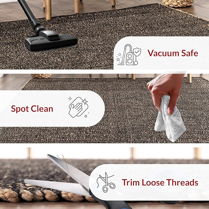 nuLOOM 9x12 Elfriede Jute & Cotton Hand Woven Area Rug, Charcoal, Solid Rustic Farmhouse Style, Weaved Design, Natural Fiber, For Bedroom, Living Room, Dining Room, Hallway, Office, Entryway