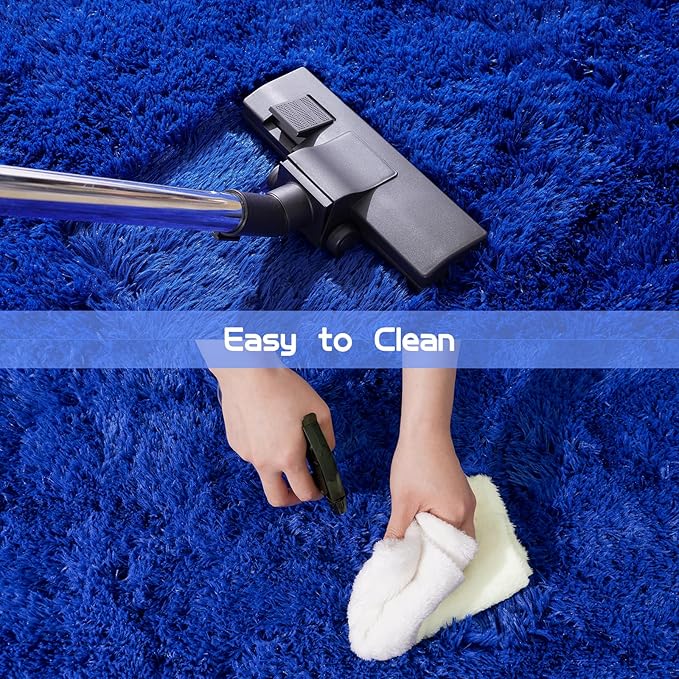8x10 Rug for Living Room, Fuzzy Plush Large Area Rug, Fluffy Modern Shag Non Slip Soft Furry Carpet for Bedroom Kids Room Nursery Teens Dorm Home Decor, Royal Blue