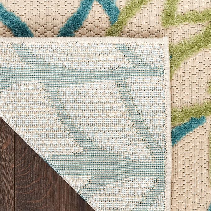 Nourison Home Aloha Indoor/Outdoor Green Multicolor 7'10" x 10'6" Area Rug, Easy-Cleaning, Non Shedding, Bed Room, Living Room, Dining Room, Backyard, Patio, Deck (8x11)