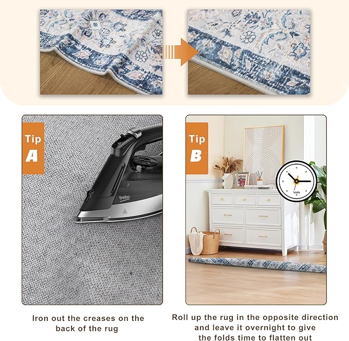 ANSSO 6x9 Area Rug, Extra Soft Vintage Faux Wool Washable Rug, Pets & Kids Friendly Carpet with Non-Shedding for Bedroom, Apartment, Living Room, Office Decor Mist Blue