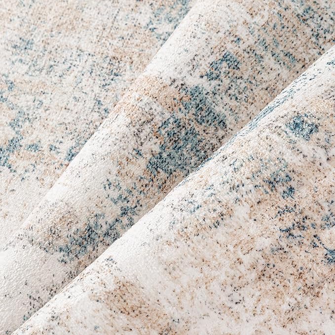 8x10 Washable Area Rug Beige Blue Neutral Abstract Living Room Bedroom Large Throw Rug Non Slip Soft Low Pile Indoor Floor Carpet for Dining Room Kitchen Office Entryway