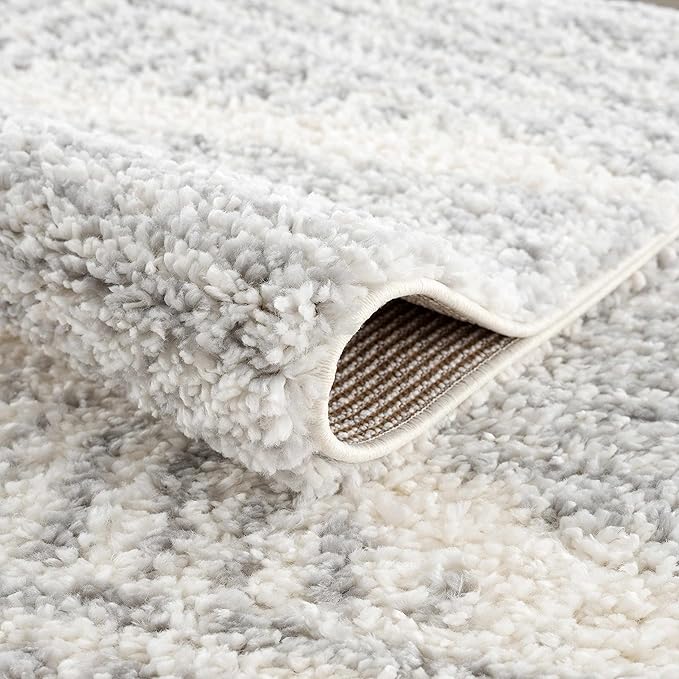 Hauteloom Trunding Moroccan Farmhouse Hallway Entryway Kitchen Shaggy Runner Rug - Bohemian Shag - Plush High Pile - Southwestern Boho Soft Carpet - Grey, Beige - 2'7" x 7'3"