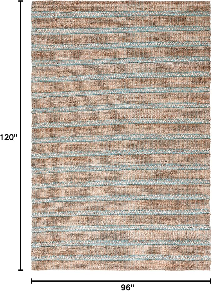 SAFAVIEH Area Rug 8x10 - Natural Fiber Collection - Large - Teal & Natural, Handmade Jute & Cotton Flat Weave, Stripe Pattern, Ideal for Living Room, Bedroom, Dining Space (NFB655K)