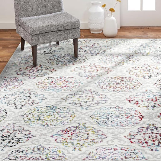 Home Dynamix Boho Celeste Transitional Damask Area Rug Ivory/Blue/Black, 5'2"x7'2"