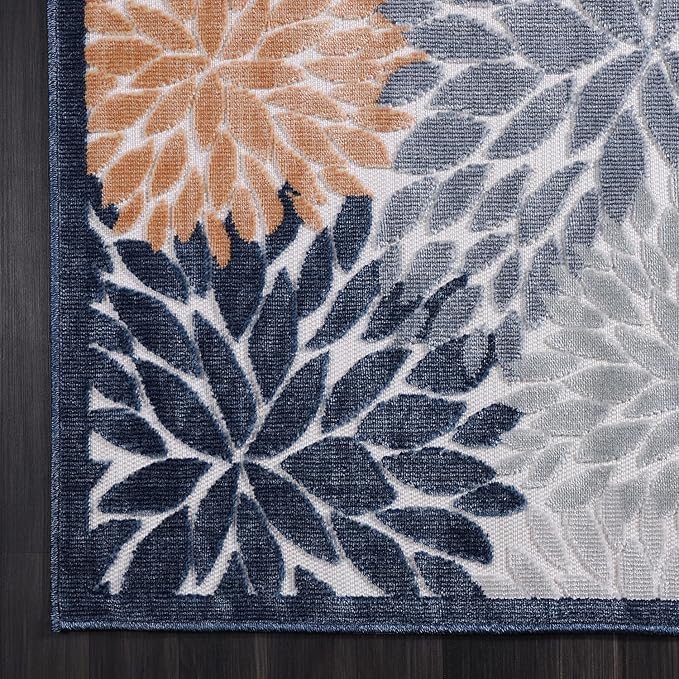 CAMILSON Indoor Outdoor Rug Multi Color 5x7 Floral Exotic Tropical Area Rugs for Indoor and Outdoor patios, Easy-Cleaning Non-Shedding Living Room, Garden and Kitchen Washable Outside Carpet (5 x 7)