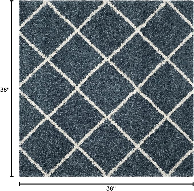 SAFAVIEH Hudson Shag Collection 3' Square Slate Blue/Ivory SGH281L Modern Diamond Trellis Non-Shedding Living Room Bedroom Dining Room Entryway Plush 2-inch Thick Area Rug