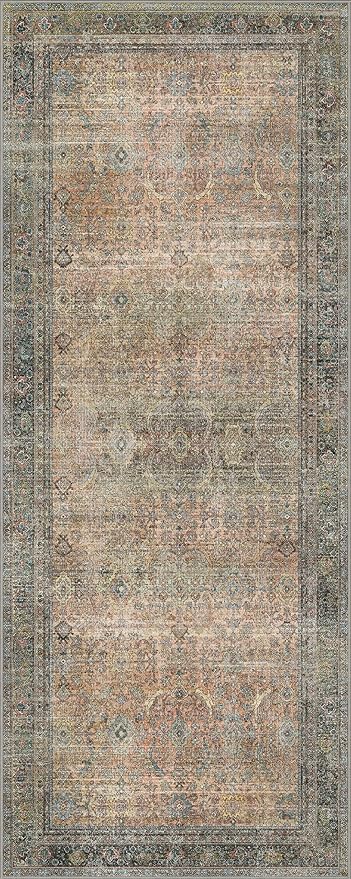 2X5 Area Rugs Machine Washable Rugs for Living Room, Vintage Boho Large Rugs for Bedroom Dining Room, Non Slip Indoor Soft Distressed Lightweight Thin Low Pile Carpet, Vintage Sunset