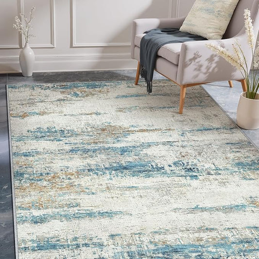3x5 Area Rug Entrance Office Washable Abstract Neutral Modern Small Blue Gray Kitchen Carpet Entry Non Slip Low Pile Soft Thin Indoor Door Mat Throw Rug Entryway Dorm Bathroom Bedroom