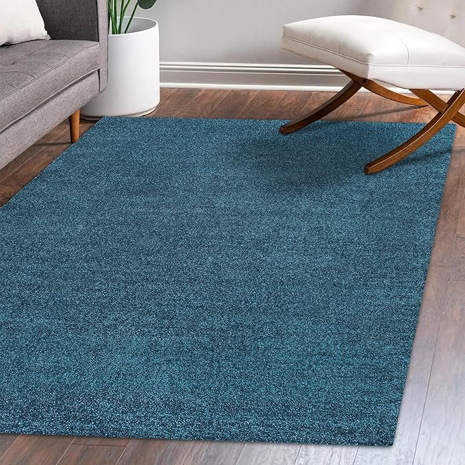 Eyely UES100H-14 Supersoft Haze Solid Low-Pile Indoor Area Rug, Coastal, Bohemian, Minimalist, Classic, Casual for Bedroom,Kitchen,Living Room,Non Shedding,Easy-Washing, Blue, 10 X 14