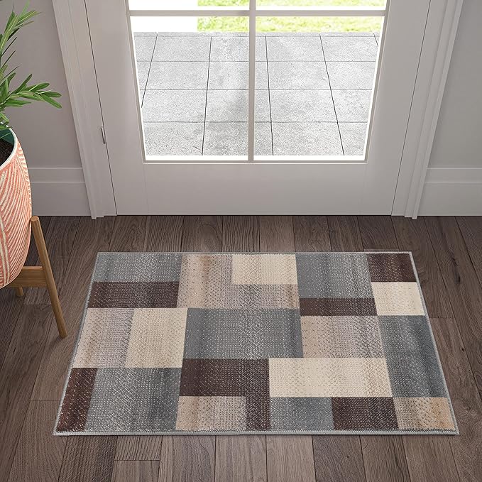 Superior Indoor Area Rug, Jute Backing, Home Decor for Bedroom, Living Room, Office, Kitchen, Hallway, Floor Cover, Patchwork, Color Block, Plush, Clifton Collection, 2' x 3', Multi Color