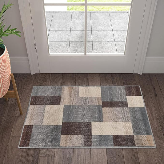 Superior Indoor Area Rug, Jute Backing, Home Decor for Bedroom, Living Room, Office, Kitchen, Hallway, Floor Cover, Patchwork, Color Block, Plush, Clifton Collection, 2' x 3', Multi Color