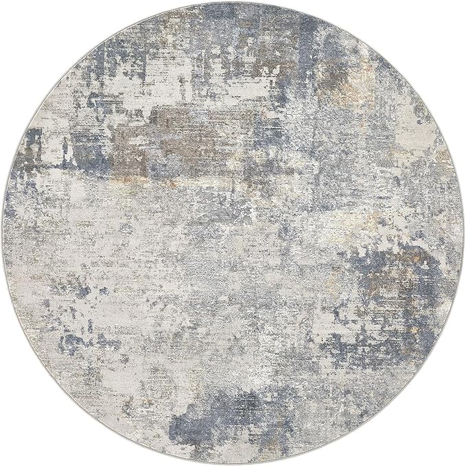 8ft Round Area Rug Living Room Rugs - 8x8 Washable Neutral Modern Abstract Soft Thin Rug Indoor Floor No Slip Rug Carpet for Bedroom Under Dining Table Home Office Decor - Blue Grey