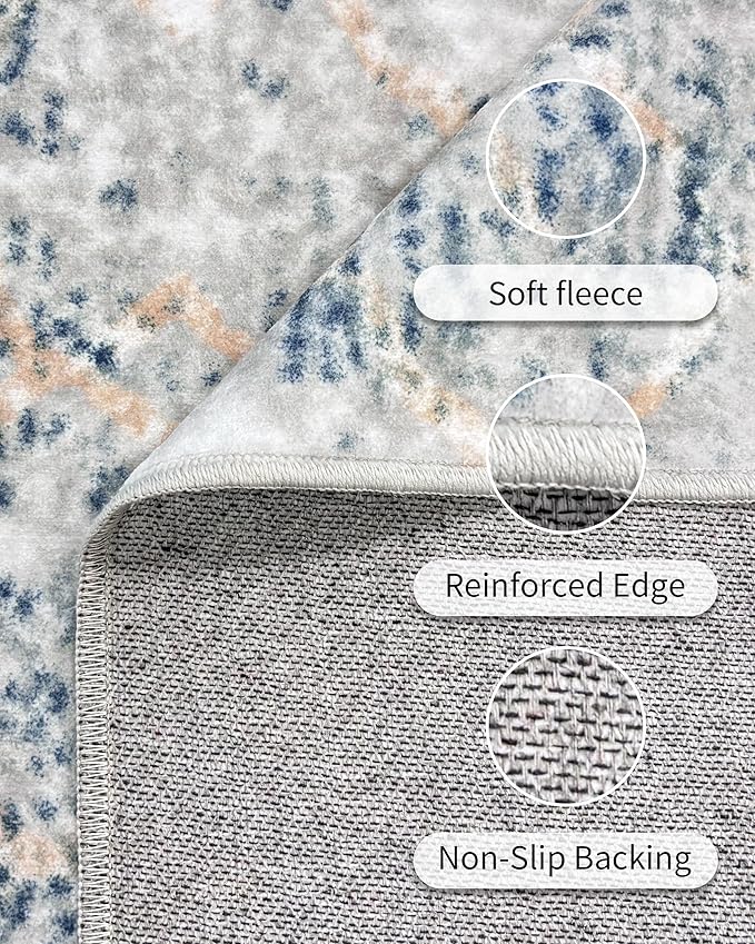 Area Rug 8x10 Machine Washable Rug Vintage Traditional Floor Cover Foldable Thin Retro Indoor Non Slip Carpet Floral Print Mat Bedroom Living Room Dining Room Office,Hidden Pattern Blue