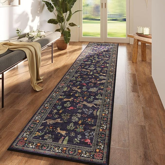 Runners for Kitchen Non Slip 2'x10' Long Washable Runner Rugs with Rubber Backing Soft Floral Animal Carpet Runner for Kitchen, Laundry, Bedroom, Bathroom (Blue)