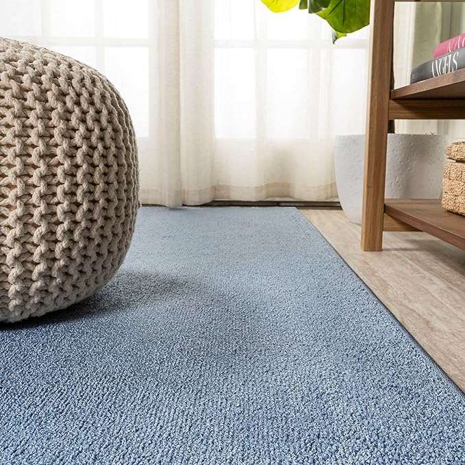 Eyely UES100F-5R Supersoft Haze Solid Low-Pile Indoor Area Rug Casual;Contemporary;Solid;Traditional, Bedroom, Kitchen, Living Room, Easy-Cleaning, Non-Shedding, 5' Round, Classic Blue