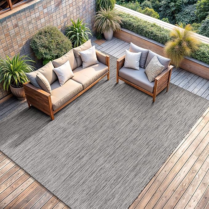 CAMILSON Outdoor Rug 6x9 Modern Area Rugs for Indoor and Outdoor Patios and Porches - Waterproof, Washable, Non-Shedding, Easy-to-Clean Outside Carpet (6 x 9, Solid - Silver Gray)