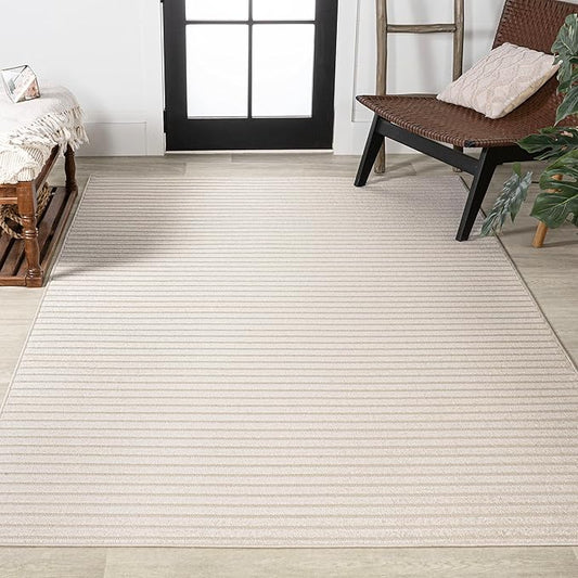 JONATHAN Y Aarhus High-Low Striped Ivory/Cream Indoor/Outdoor Area Rug 8x10, Minimalist Geometric, Classic, Farmhouse, Cottage, Minimalist, Bedroom, Kitchen, Living Room, Non Shedding (SCN102B-8)