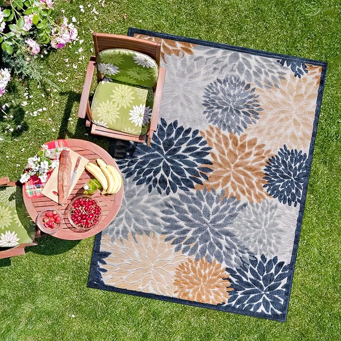 CAMILSON Indoor Outdoor Rug, Multi Color 6?셹9??Floral Exotic Tropical Area Rugs for Indoor and Outdoor patios, Easy-Cleaning Non-Shedding Living Room, Garden and Kitchen Washable Outside Carpet (6x9)