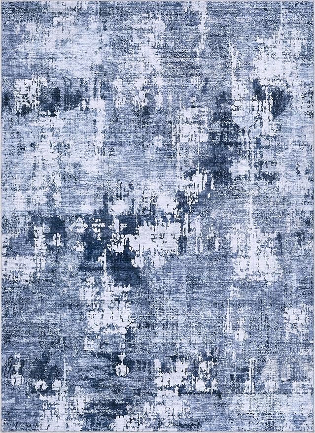 Area Rug Living Room Rugs - 10x12 Large Soft Indoor Neutral Modern Abstract Low Pile Washable Rug Carpet for Bedroom Dining Room Farmhouse Home Office - Navy Blue