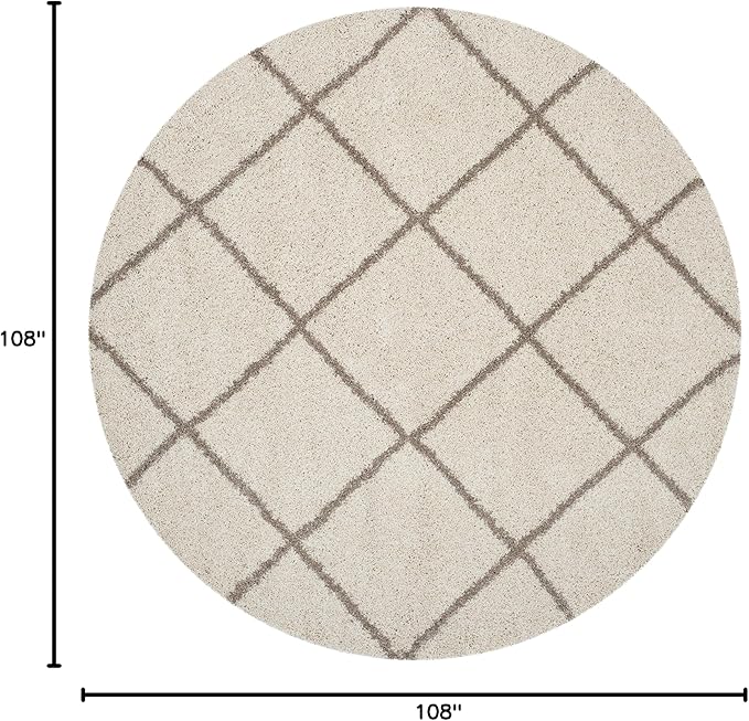 SAFAVIEH Hudson Shag Collection 9' Round Ivory/Beige SGH281D Modern Diamond Trellis Non-Shedding Living Room Bedroom Dining Room Entryway Plush 2-inch Thick Area Rug