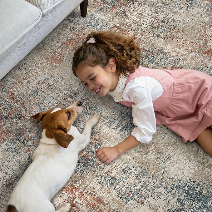 GENIMO Washable Area Rugs for Living Room, 10x12 Modern Non Slip Rugs, Low Pile Lightweight Soft Print Rug for Bedroom, Dining Room, Home Office, Multi