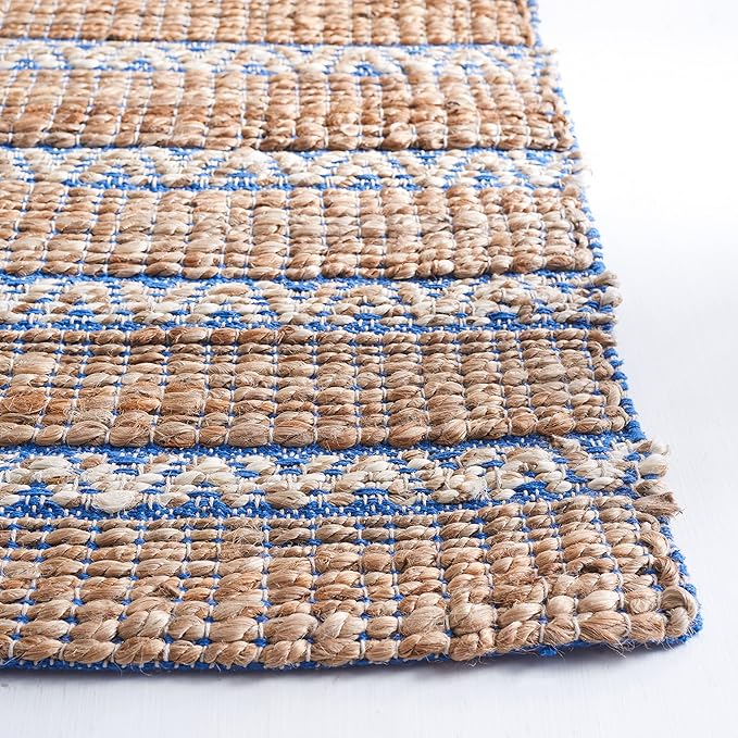 SAFAVIEH Natural Fiber Collection Accent Rug - 3' x 5', Blue & Natural, Handmade Flat Weave Stripe Jute & Cotton Jute, Ideal for High Traffic Areas in Entryway, Living Room, Bedroom (NFB655M)