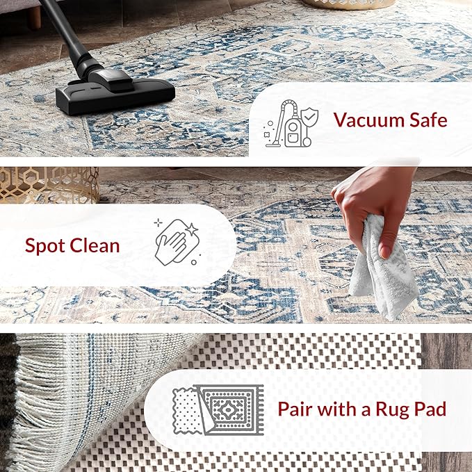 nuLOOM Harriet Vintage Medallion Fringe Area Rug - 5 Round Area Rug Traditional Grey/Multicolor Rugs for Living Room Bedroom Dining Room Kitchen