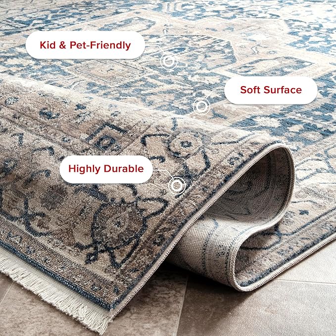 nuLOOM Harriet Vintage Medallion Fringe Area Rug - 2x8 Runner Rug Traditional Grey/Multicolor Rugs for Living Room Bedroom Dining Room Entryway Hallway Kitchen