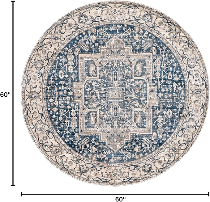 nuLOOM Harriet Vintage Medallion Fringe Area Rug - 5 Round Area Rug Traditional Grey/Multicolor Rugs for Living Room Bedroom Dining Room Kitchen