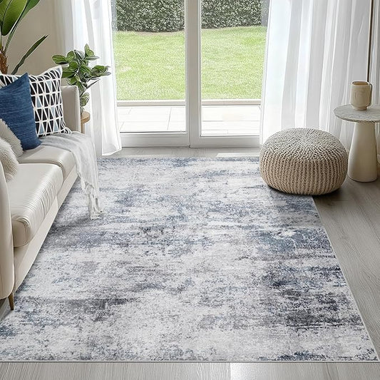 4x6 Area Rugs for Living Room Rug Washable: Abstract Rug for Dining Room Bedroom Carpet Non Slip 4 by 6 Indoor Modern Nursery Home Office Blue Grey