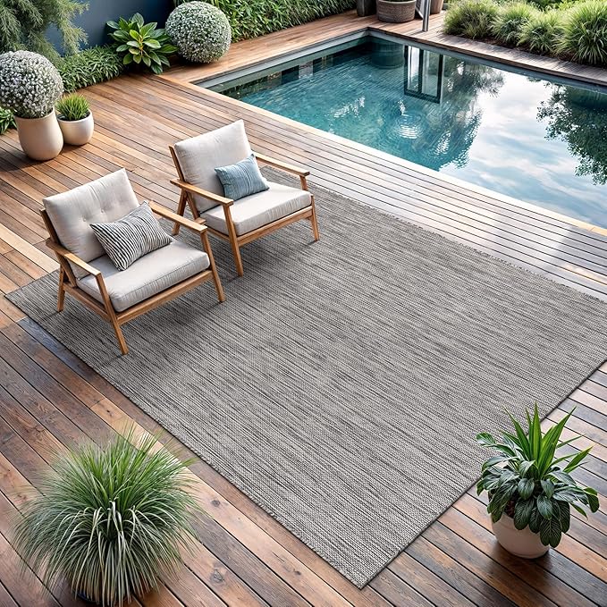 CAMILSON Outdoor Rug 6x9 Modern Area Rugs for Indoor and Outdoor Patios and Porches - Waterproof, Washable, Non-Shedding, Easy-to-Clean Outside Carpet (6 x 9, Solid - Silver Gray)