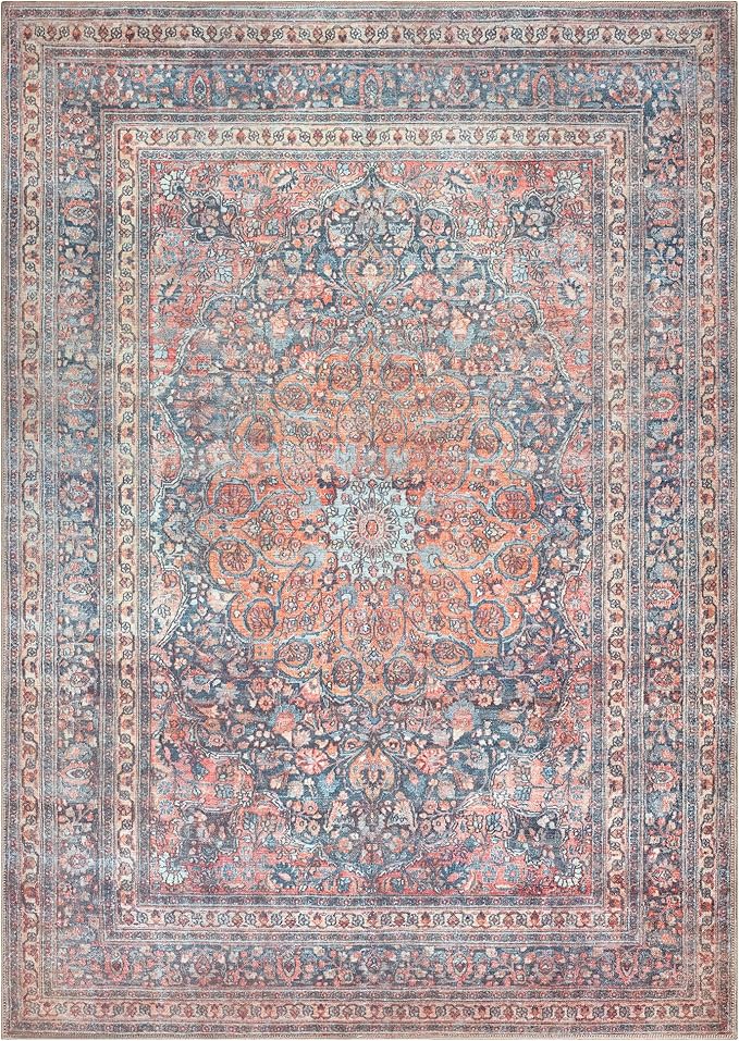 Bloom Rugs Washable Non-Slip 10x14 Rug - Multicolor Traditional Medallion Area Rug for Living Room, Bedroom, Dining Room, and Kitchen - Exact Size: 10' x 14'