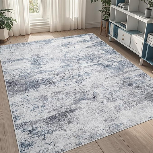5x7 Area Rugs for Living Room Rug Washable: Abstract Tumble Large Rug for Dining Room Bedroom Carpet Non Slip 5 by 7 Indoor Modern Nursery Home Office Alfombras para Salas Modernas Blue Grey