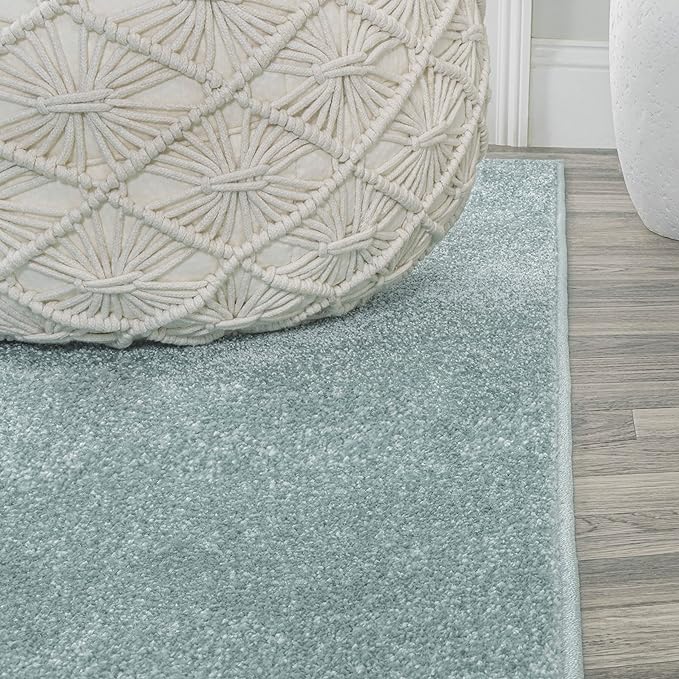 Eyely UES100S-5R Supersoft Haze Solid Low-Pile Indoor Area Rug Casual;Contemporary;Solid;Traditional, Bedroom, Kitchen, Living Room, Easy-Cleaning, Non-Shedding, 5' Round, Light Blue