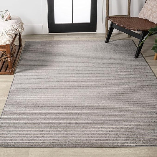 JONATHAN Y Aarhus High-Low Striped Indoor/Outdoor Area Rug 8x10, Gray/Ivory, Minimalist Geometric, Classic, Farmhouse, Cottage, Minimalist, Bedroom, Kitchen, Living Room, Non Shedding (SCN102D-8)