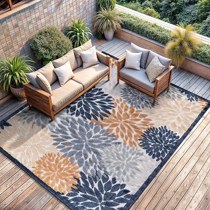 CAMILSON Indoor Outdoor Rug Multicolor 10?셹14??Floral Exotic Tropical Area Rugs for Indoor and Outdoor patios, Easy-Cleaning Non-Shedding Living Room Garden and Kitchen Washable Outside Carpet (10x14)