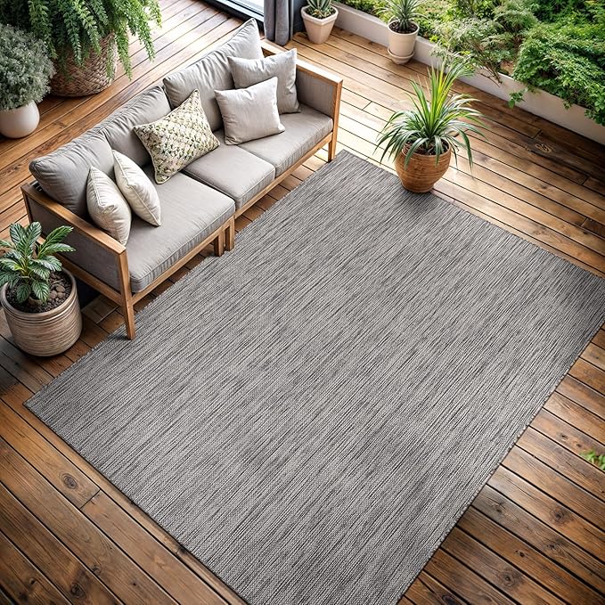 CAMILSON Outdoor Rug 6x9 Modern Area Rugs for Indoor and Outdoor Patios and Porches - Waterproof, Washable, Non-Shedding, Easy-to-Clean Outside Carpet (6 x 9, Solid - Silver Gray)